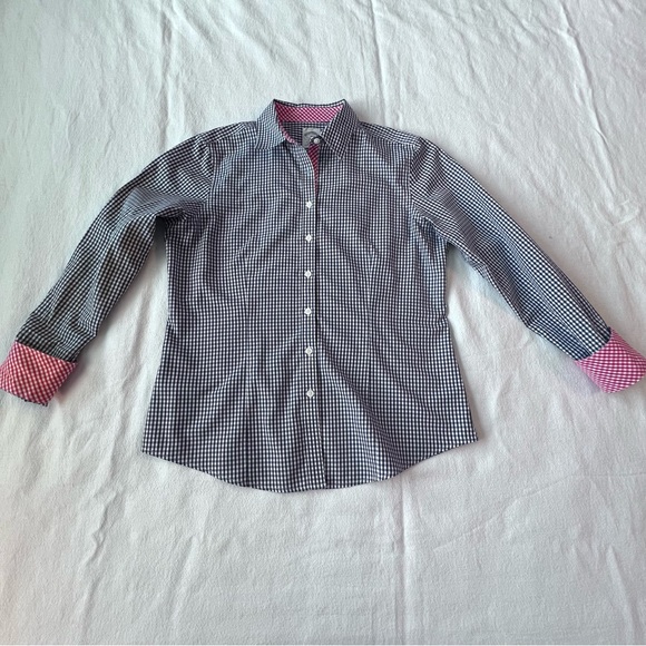 Brooks Brothers Blue and White Checkered Shirt‎ w/Pink Accents Preppy Women’s 8P - Picture 6 of 10